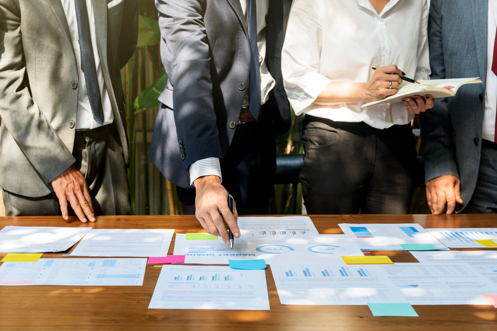Business owner reviewing reports